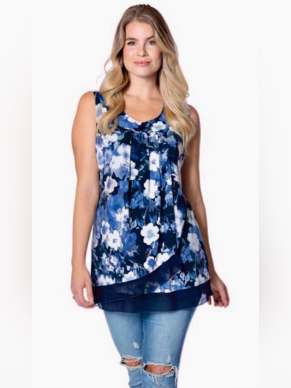 Papa Vancouver Floral Print Overlay Tank Top